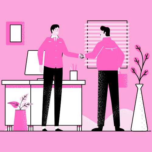 Deux hommes se serrent la main dans un bureau.